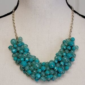 Banana Republic Green Beaded Statement Necklace Cluster Beads Teal Gold Tone‎